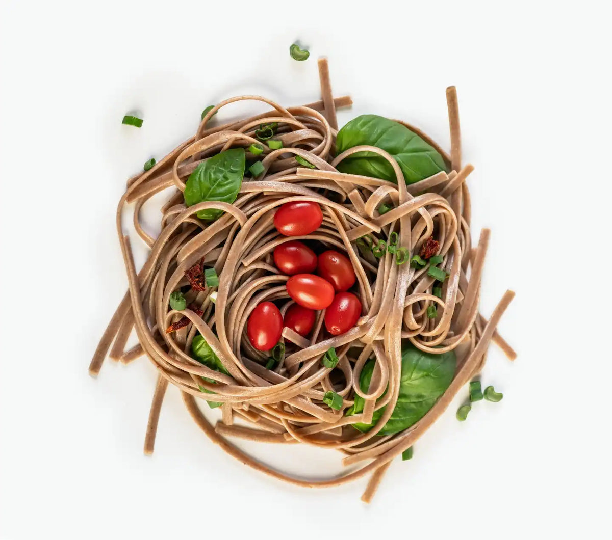 Organic Einkorn Linguine with assorted ingredients